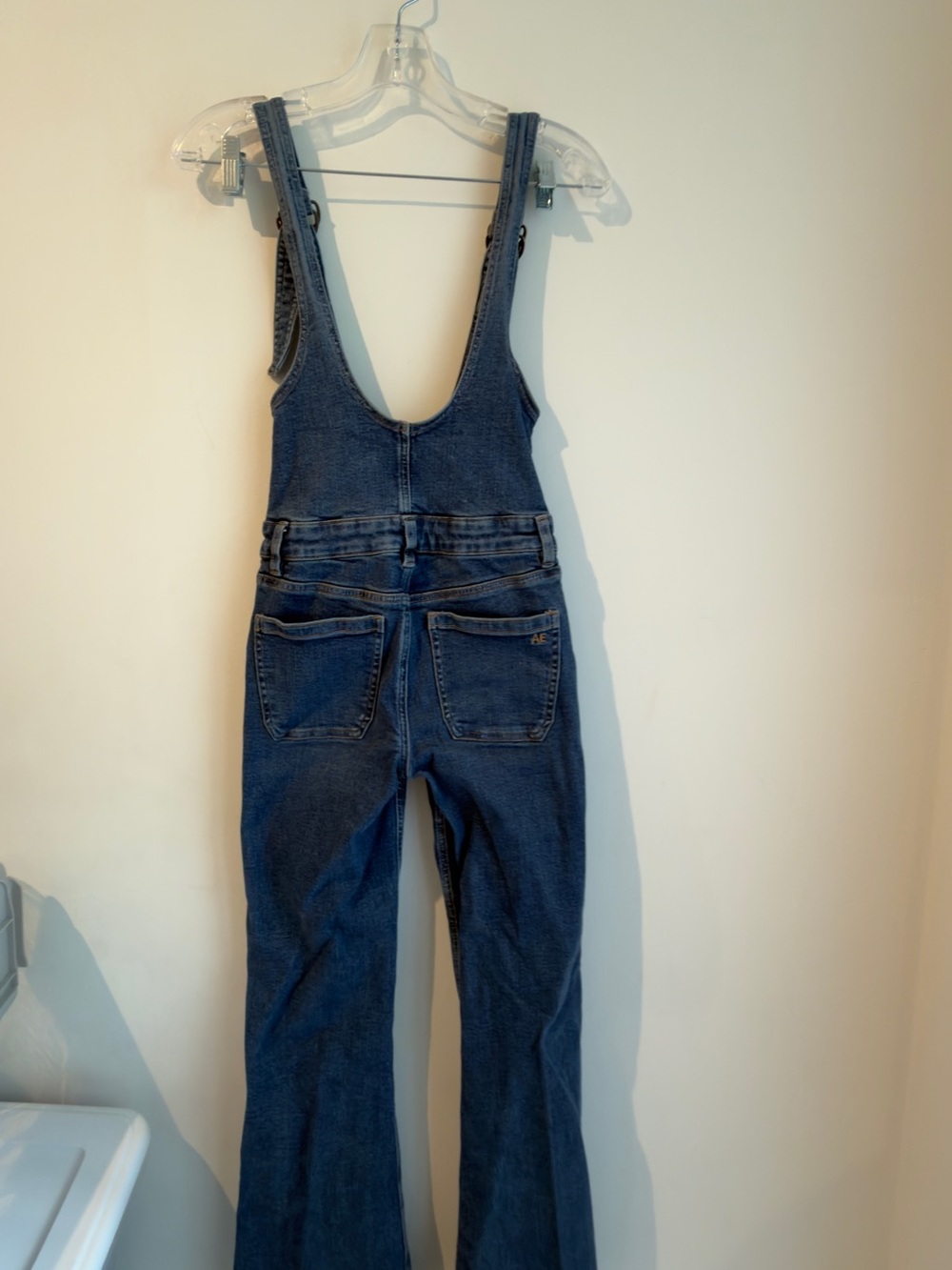 American Eagle Outfitters Blue Denim Zip-Front Flared Overalls - Picture 8 of 9